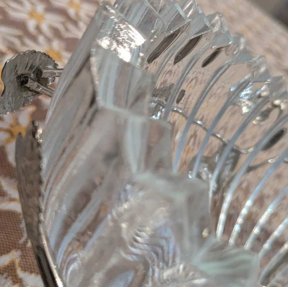 RARE English Silverplated  Leaves Basket w/ HEAVY Hand Cut Glass Bowl 30s/40s